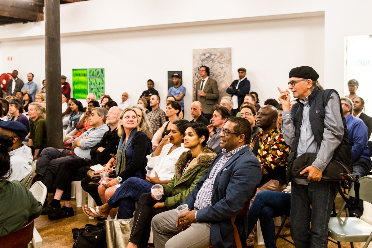 Event photograph from the launch of Omar Badsha’s book ‘Seedtimes’ on A4’s top floor that shows rows of seated attendees.
