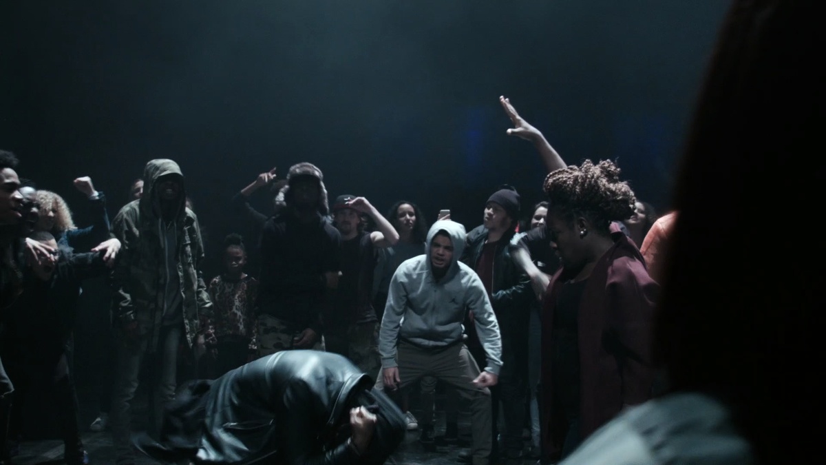 A still frame from Clement Cogitore’s video work ‘Les Andes Galantes’ depicts Krump dancers moving to music from Jean Phillips Rameau’s titular opéra-ballet.
