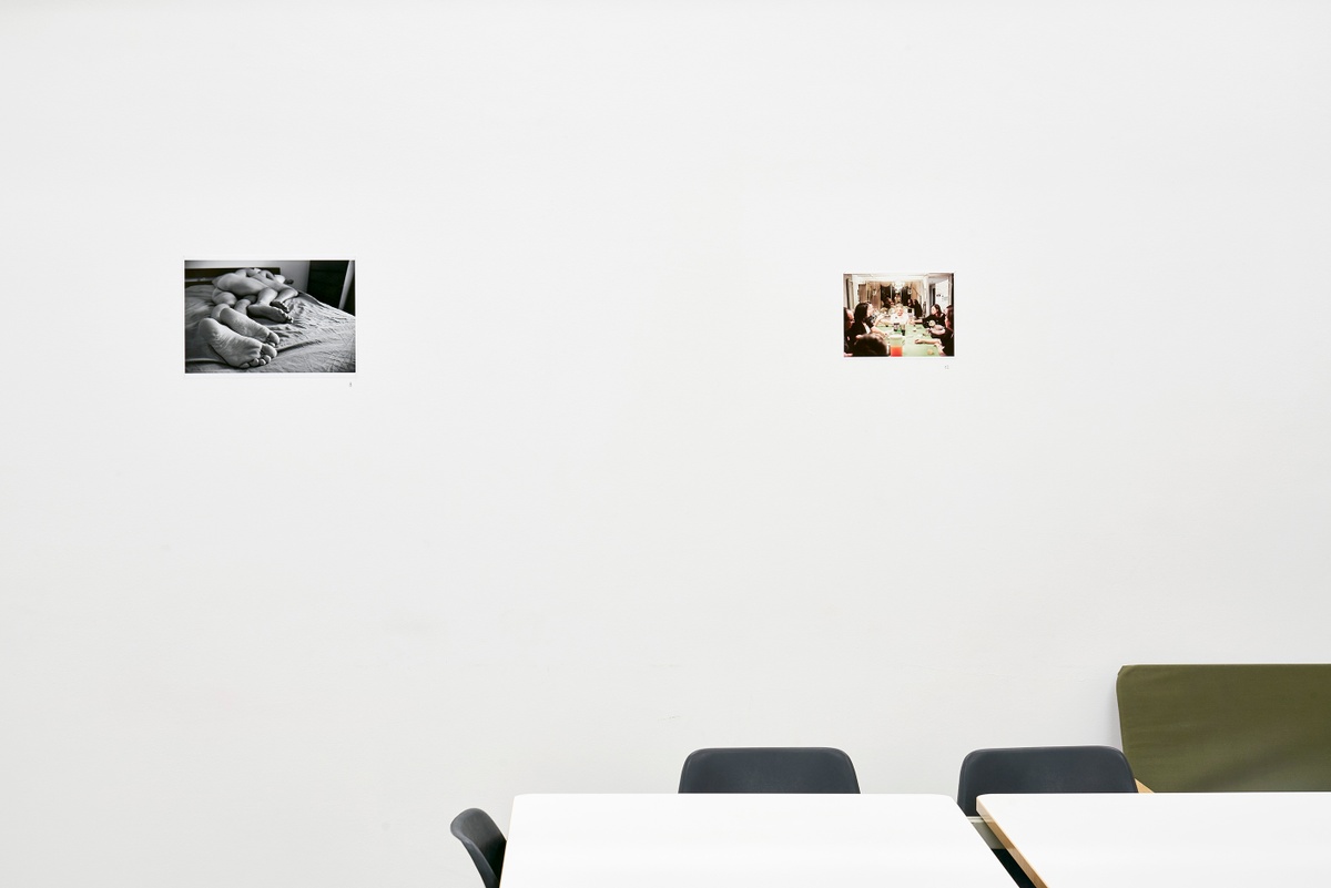 Installation photograph from the ‘In Your Place’ exhibition on A4’s ground floor. On the left, Michael McFadden’s photograph ‘Untitled (Spoon)’ is mounted on the wall. On the right, Lauren Tabenfield’s untitled photograph is mounted on the wall.
