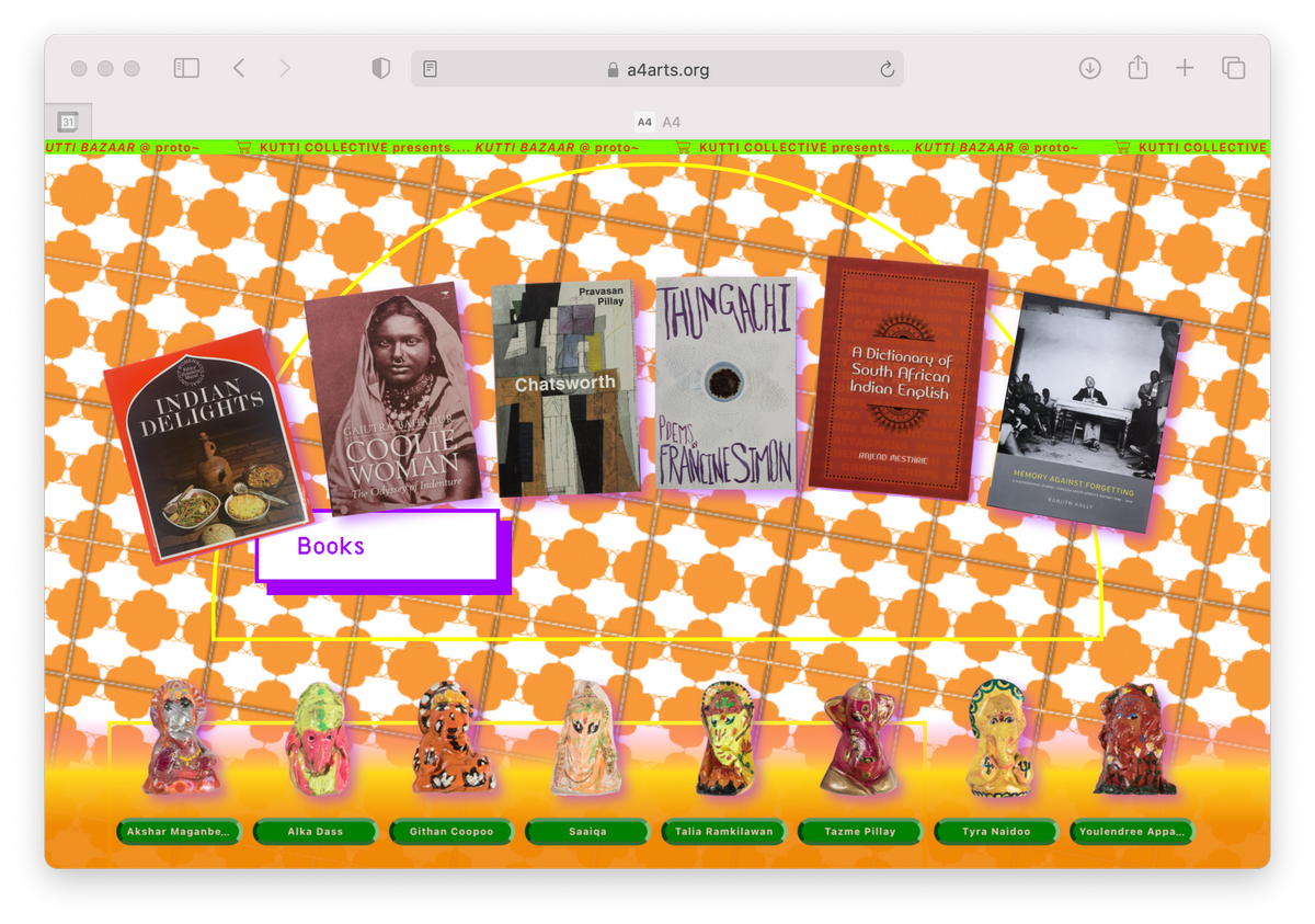 Website still from ‘The Kutti Bazaar,’ the Kutti Collective’s online pop-up in collaboration A4’s Proto~ museum shop, featuring a selection of books.
