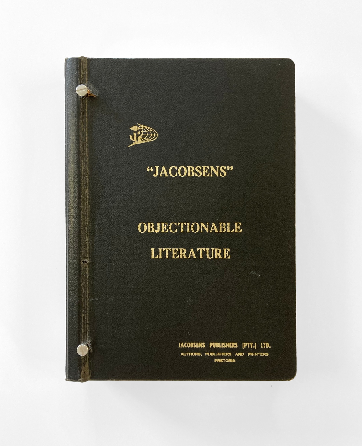 Photograph of Jacobsens Publishers’ book '"Jacobsens" Index of Objectionable Literature’ on a white surface.
