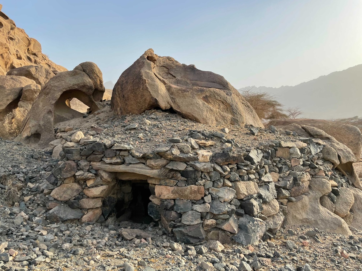 Process image from the Customs exhibition in A4’s Gallery. Sumayya Vally’s photograph of a roadside mosque in Saudi Arabia constructed from stones from the surrounding area.
