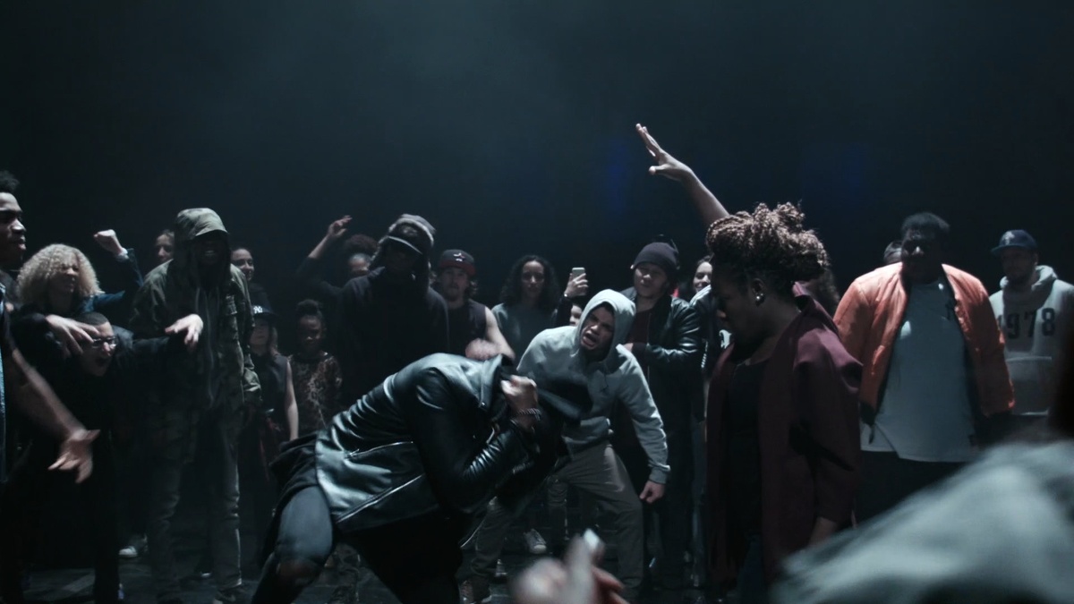 A still frame from Clement Cogitore’s video work ‘Les Andes Galantes’ depicts Krump dancers moving to music from Jean Phillips Rameau’s titular opéra-ballet.
