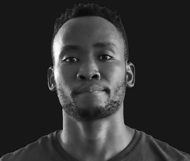 Photograph of Mduduzi Dzanibe, a participant in the ‘Somnyama Ngonyama Interpreted’ residency at A4, that shows the artist’s face against a black background.
