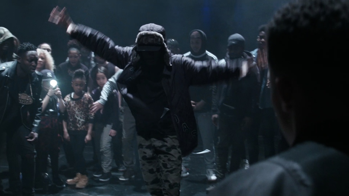 A still frame from Clement Cogitore’s video work ‘Les Andes Galantes’ depicts Krump dancers moving to music from Jean Phillips Rameau’s titular opéra-ballet.
