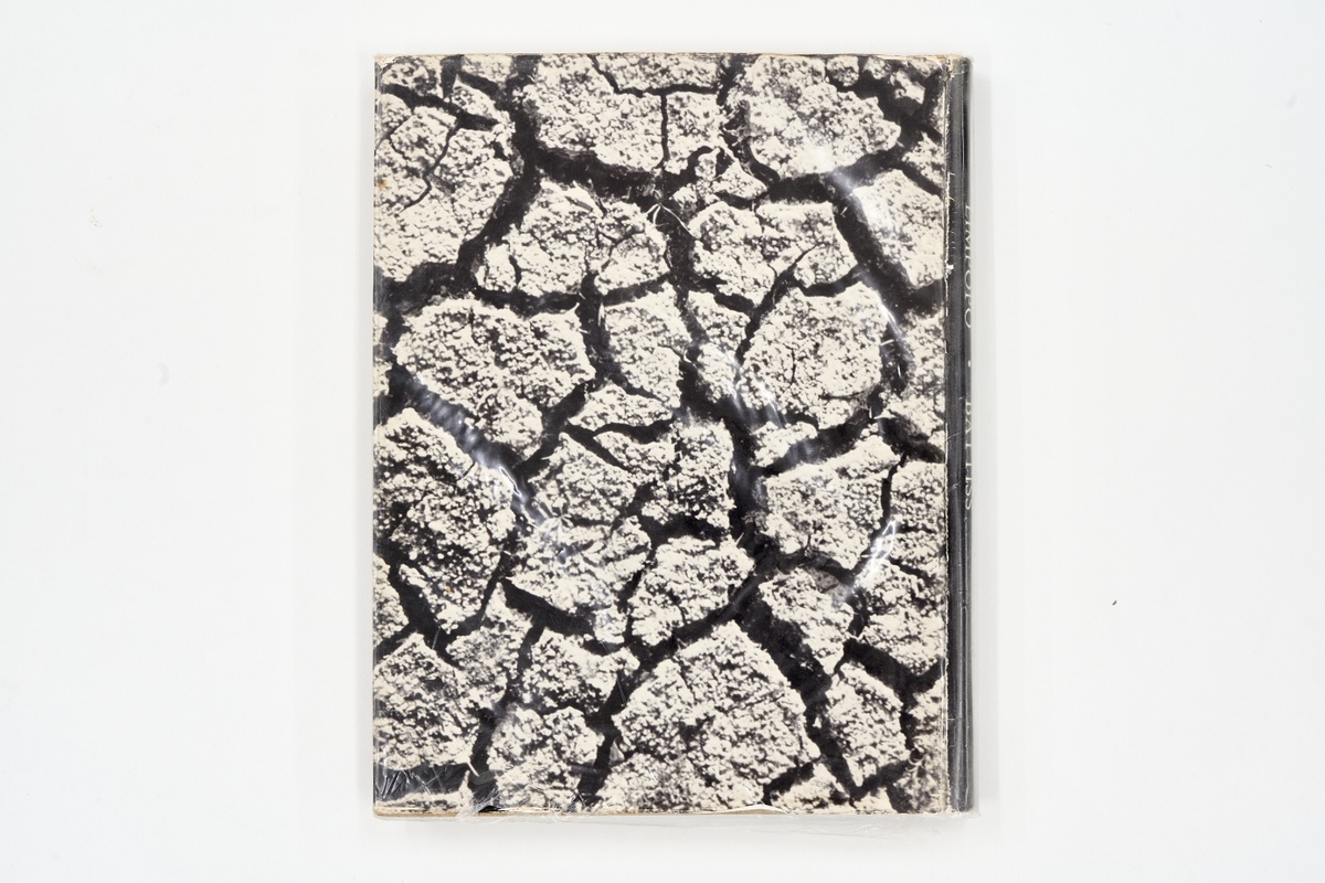 A topdown photograph of the back cover of Walter Battiss' photo-book 'Limpopo' on a white background.
