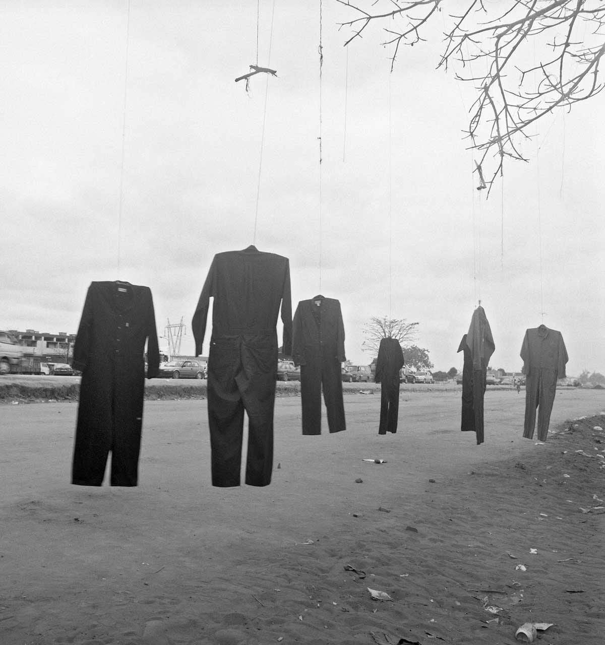 Jo Ractliffe's monochrome photograph print 'Roadside stall on the way to Viana, from the series 'Terreno Ocupado'.
