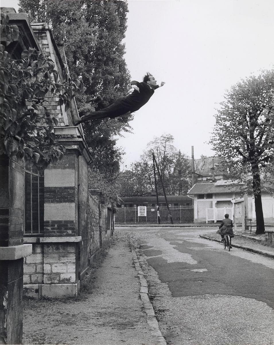 Yves Klein's monochrome photographic print 'Leap into the Void'.
