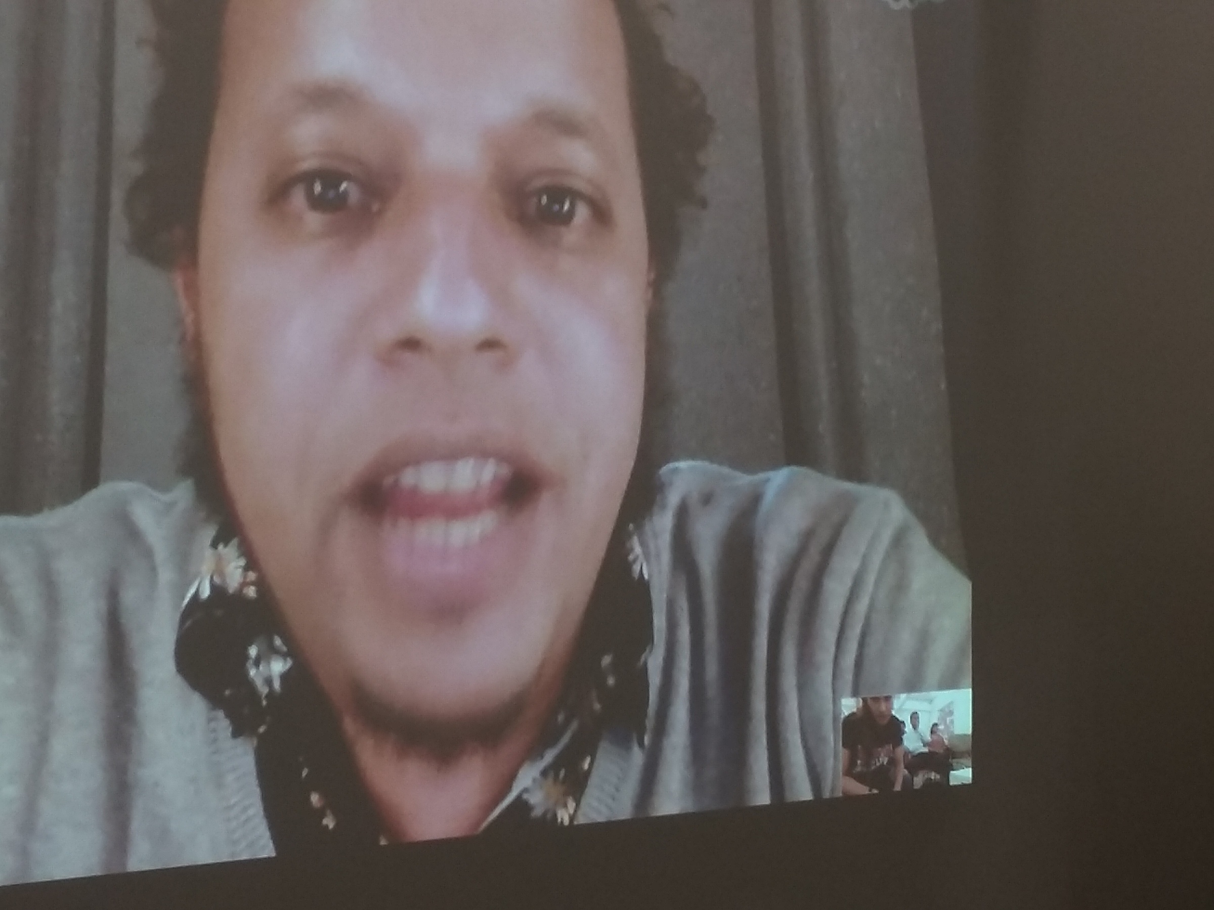 Process image from the ‘How to Remain Silent’ exhibition on A4’s ground floor that consists of a screenshot from Zoom conversation between Daniel Lima & Amílcar Patel.
