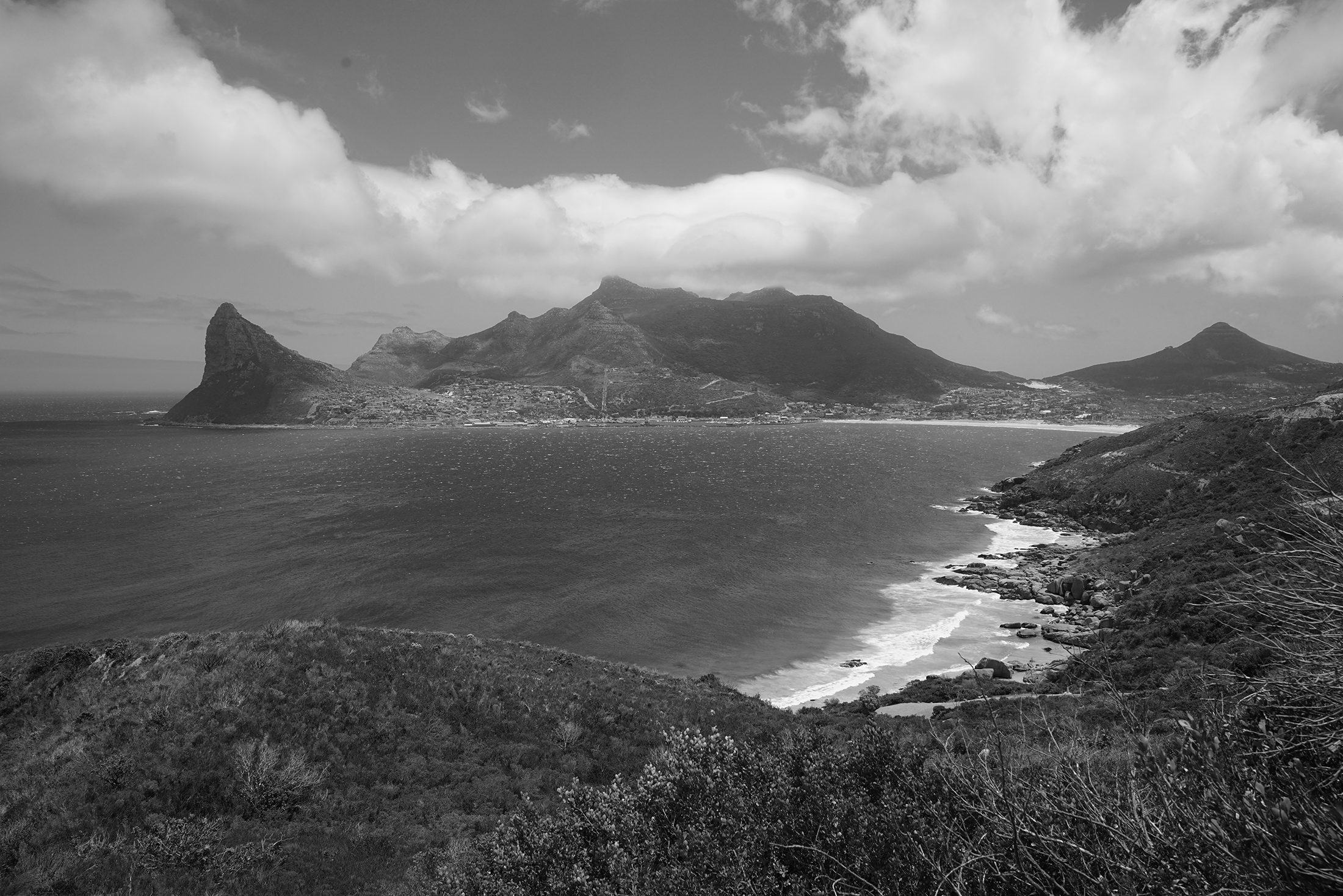 Kevin Beasley's monochrome photographic print 'Hout Bay'.
