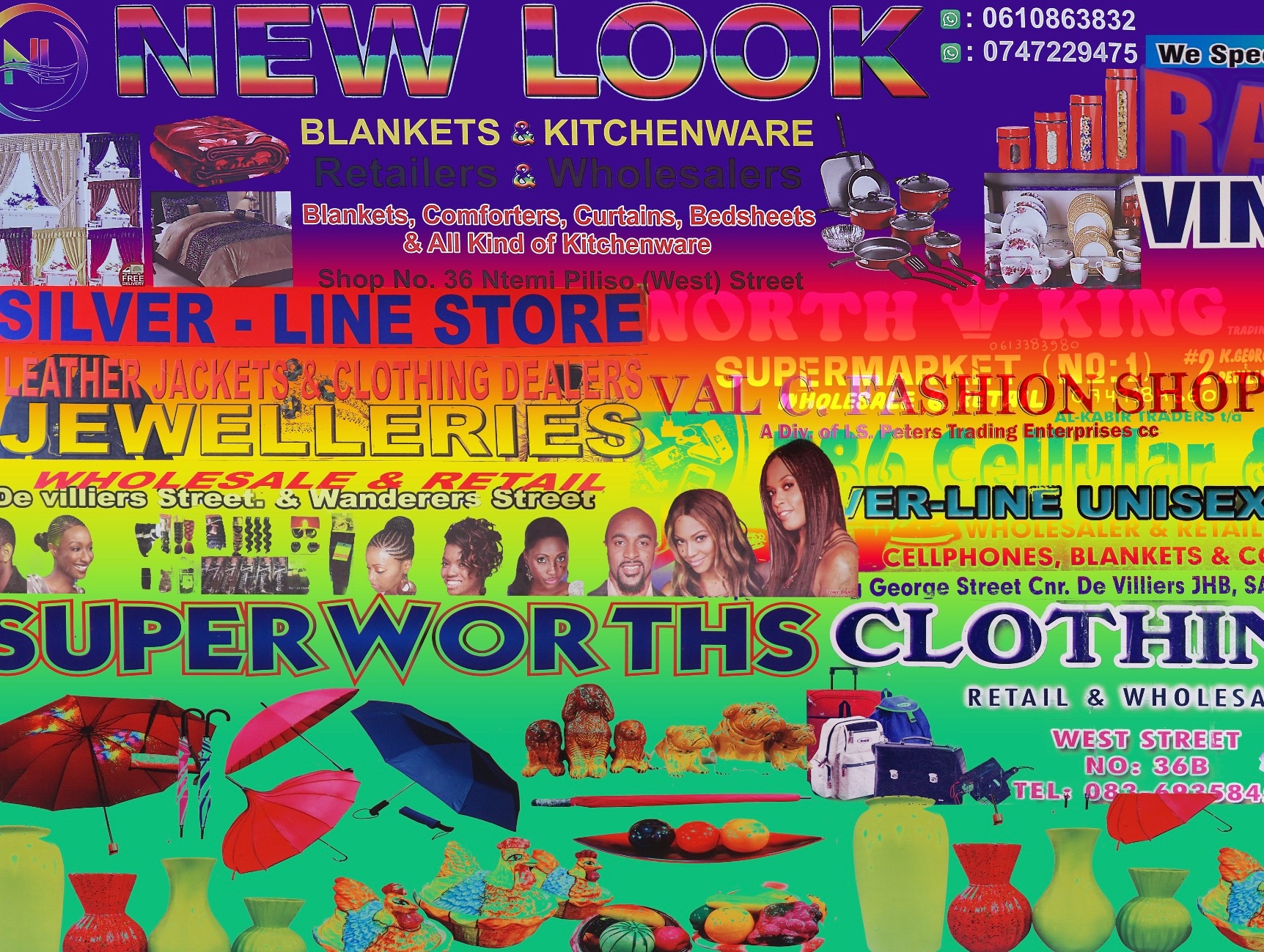 Ephemera from Bubblegum Club’s 'Distributed Residency’ at A4. A multi-colour collage that features text and images from retail advertisements.
