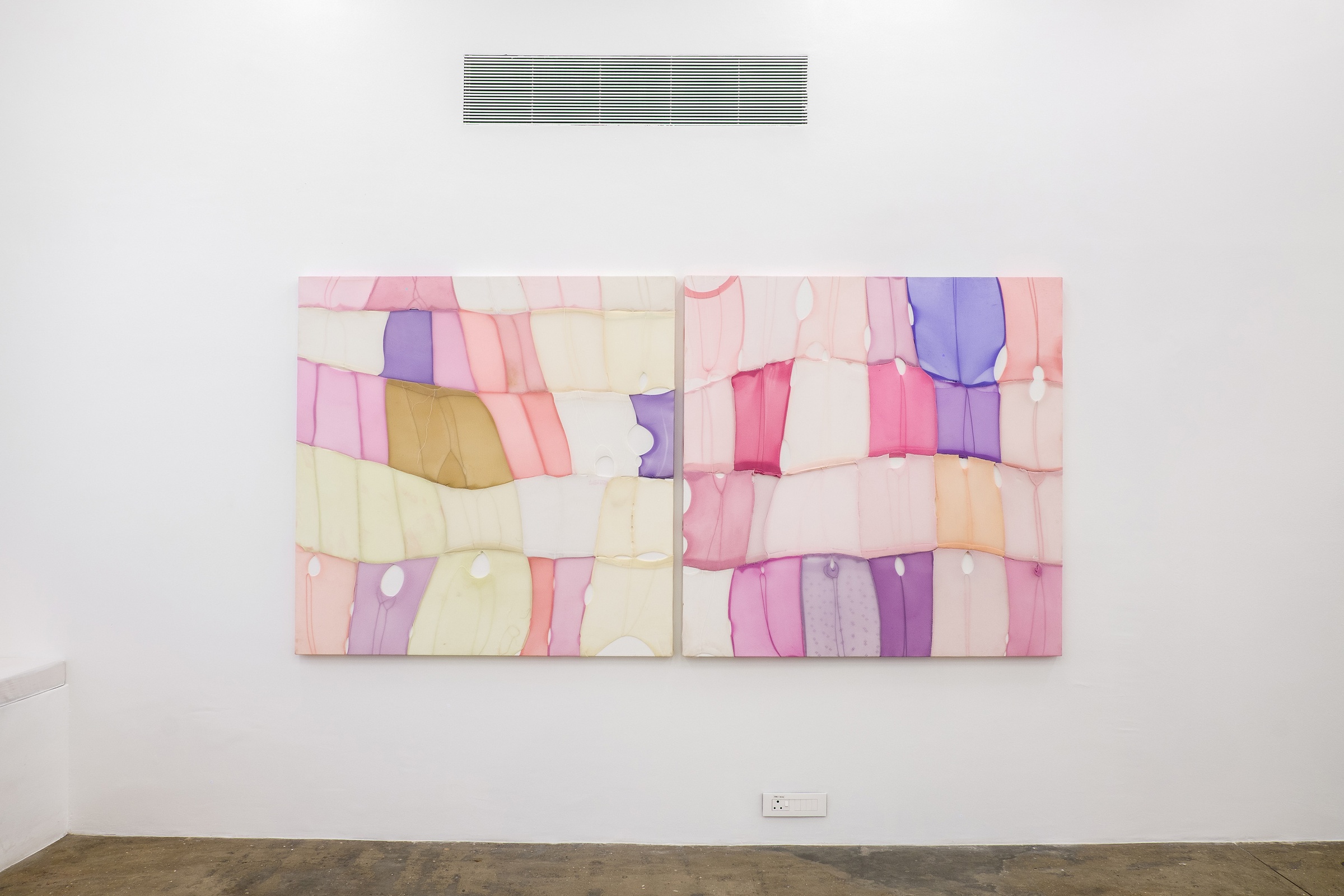 An installation photograph of Turiya Magadlela's mixed media work 'I never made Swan Lake 10 & 11' mounted on a white wall.
