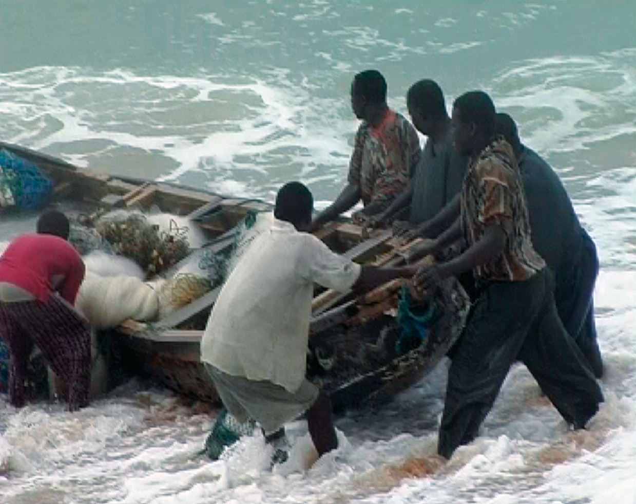 A still frame from Eila-Lisa Ahtina's video work 'Fishermen (Études no 1)'.
